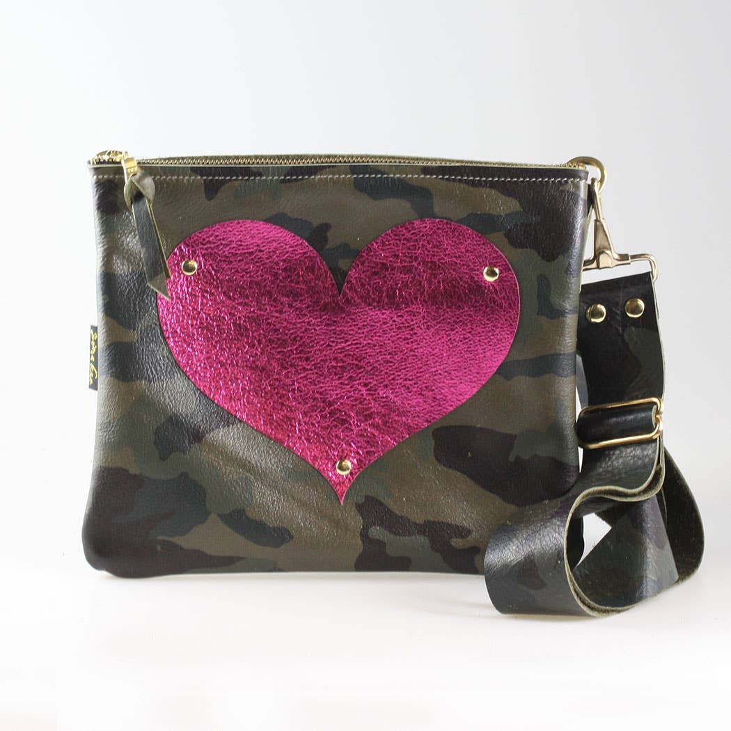 The Applique Taylor Crossbody Bag: Gunmetal w/Platinum Heart / Unlined / 11"x9.5"