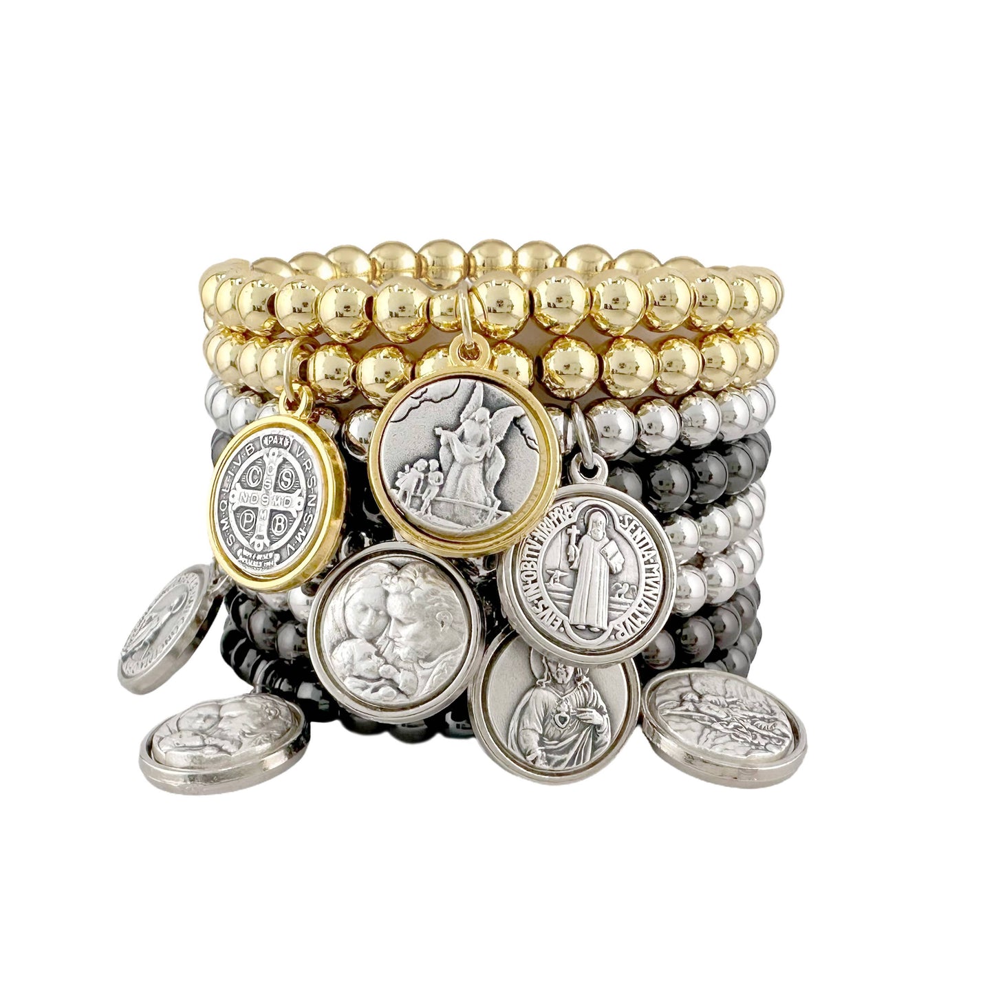Catholic Medal Saint Stretch Bracelets  & Prayer Cards: Yellow Gold / St. Michael