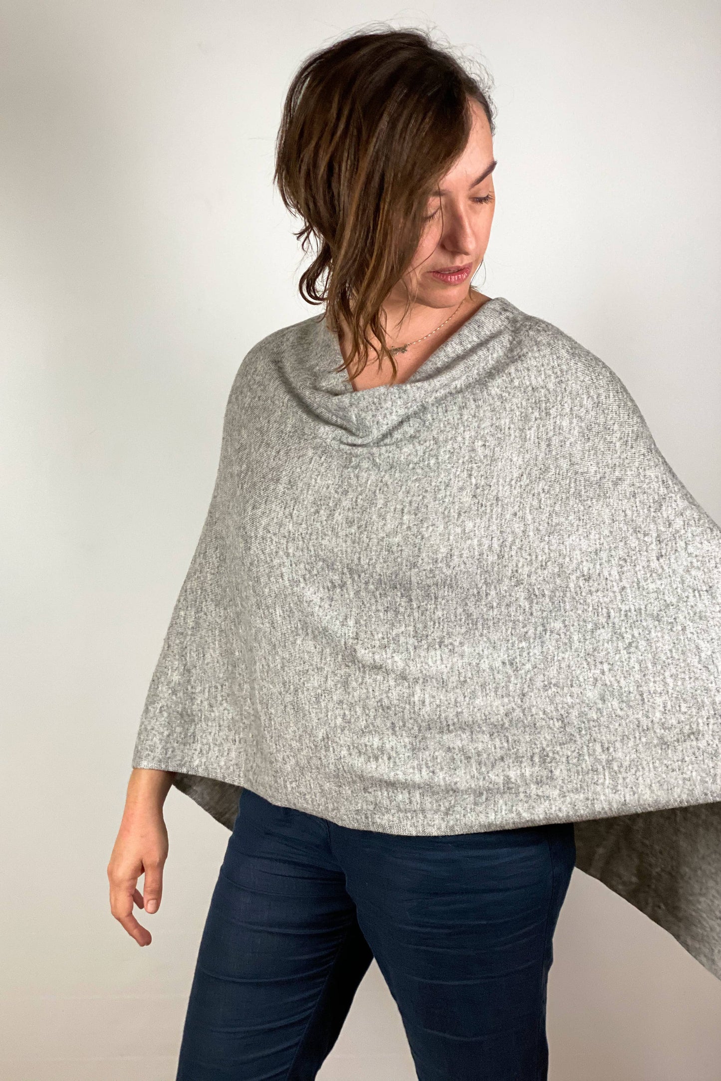 Cashmere Poncho Silver Grey