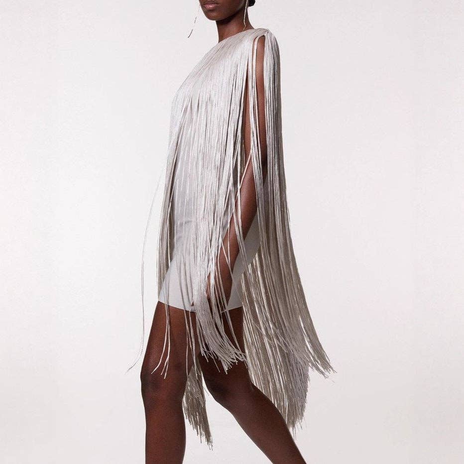 Elegant Fringe Party Dress Simple Flowing Evening Gown: Gold / M