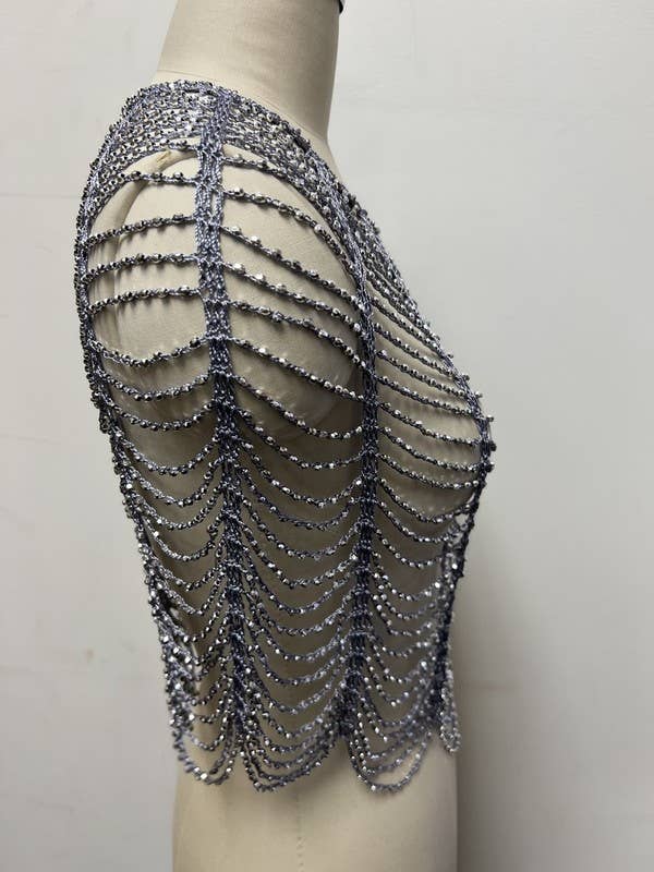 Festive Scallop Beaded Capelet: Black