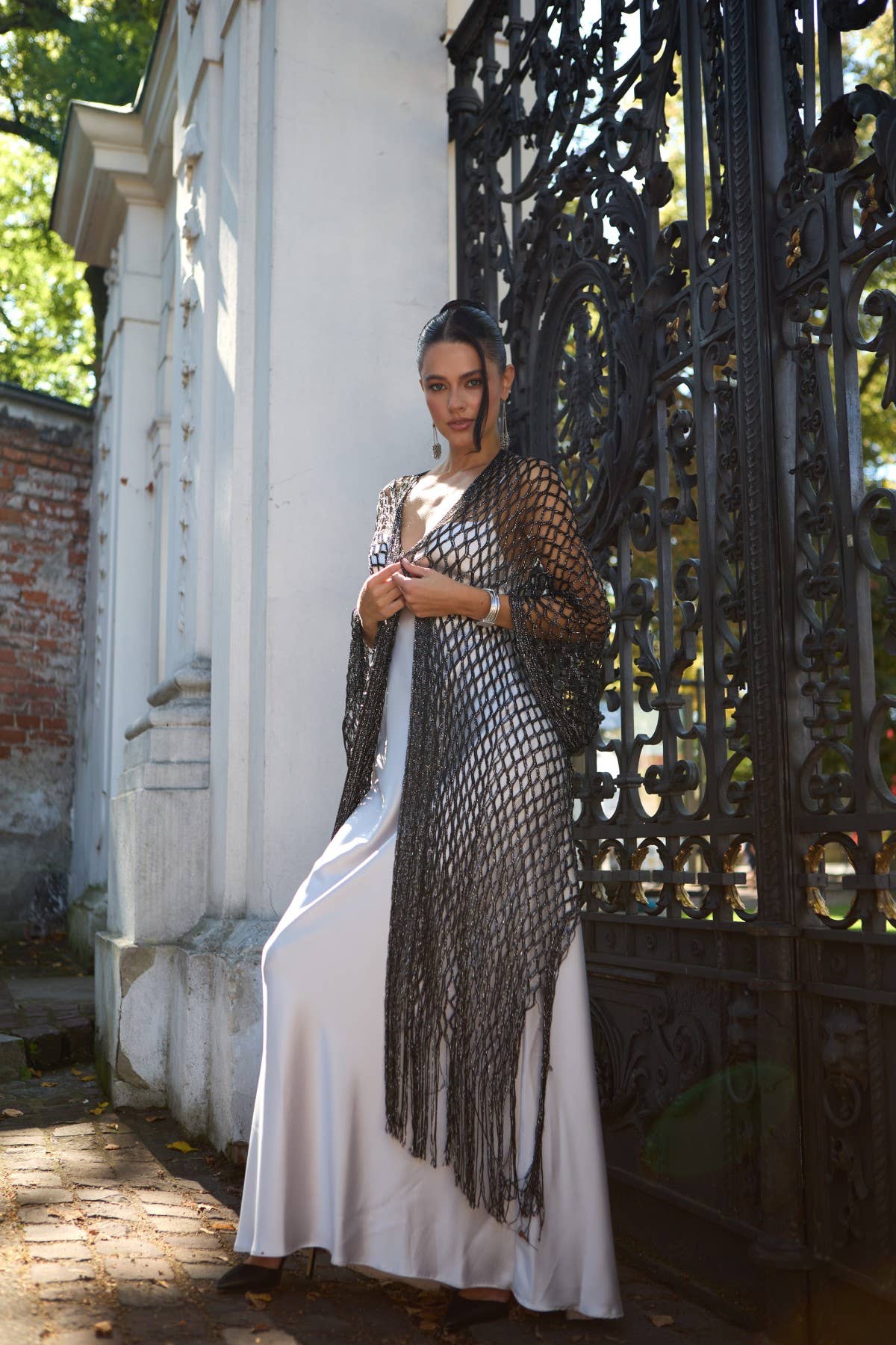 Metallic Fringe Kimono: Gold