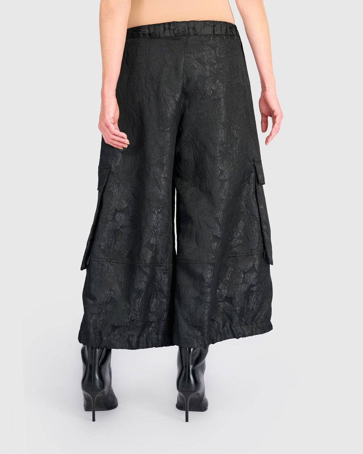 Damask Wide Cargo Pants, Onyx: Onyx / 2 (US 8-10)