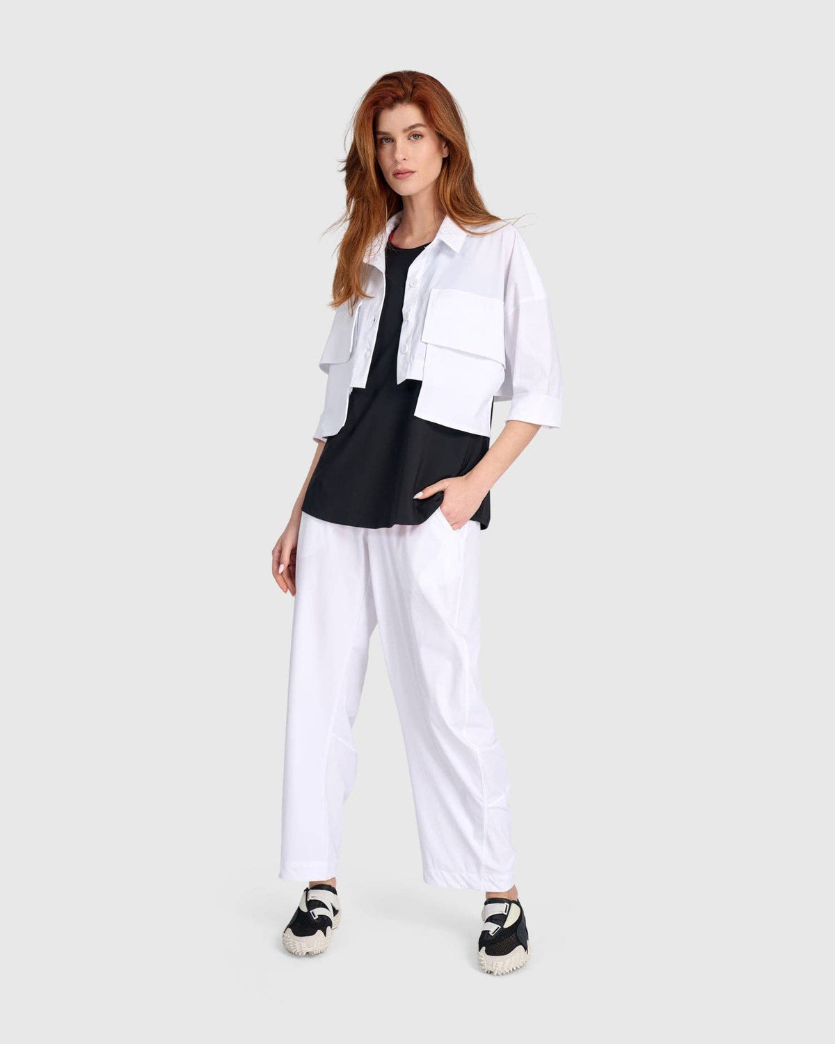 Tekbika Crop Utility Topper, White: White / 2 (US 8-10)