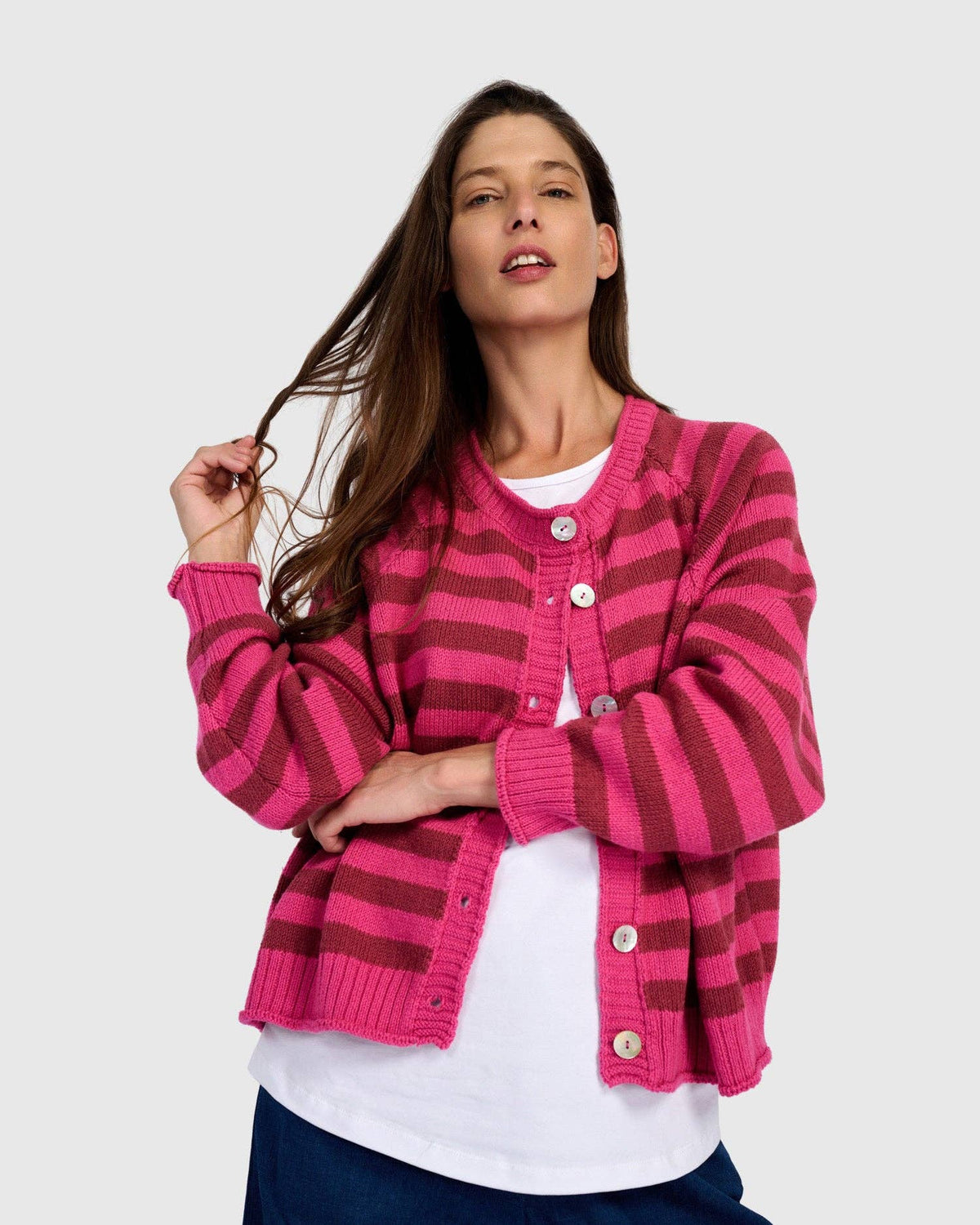 Sunny Stripe Cardigan, Fuchsia: Fuchsia / ONE SIZE