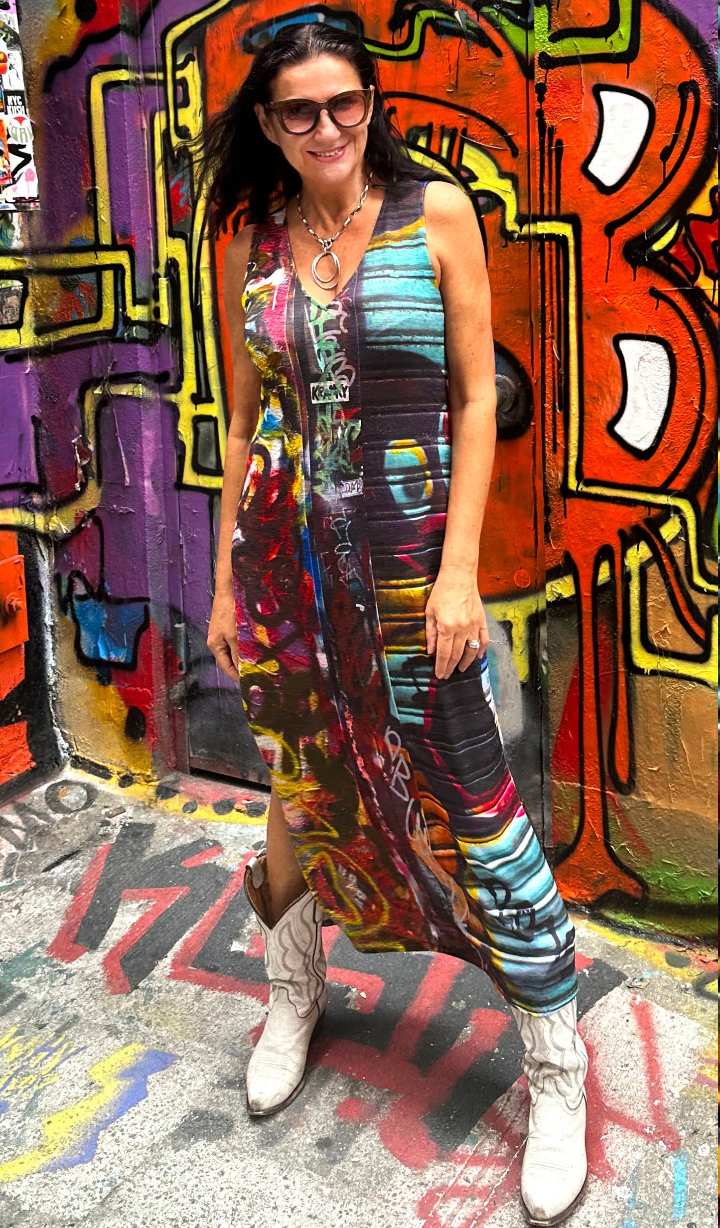Graffiti Print Maxi Dress: XS