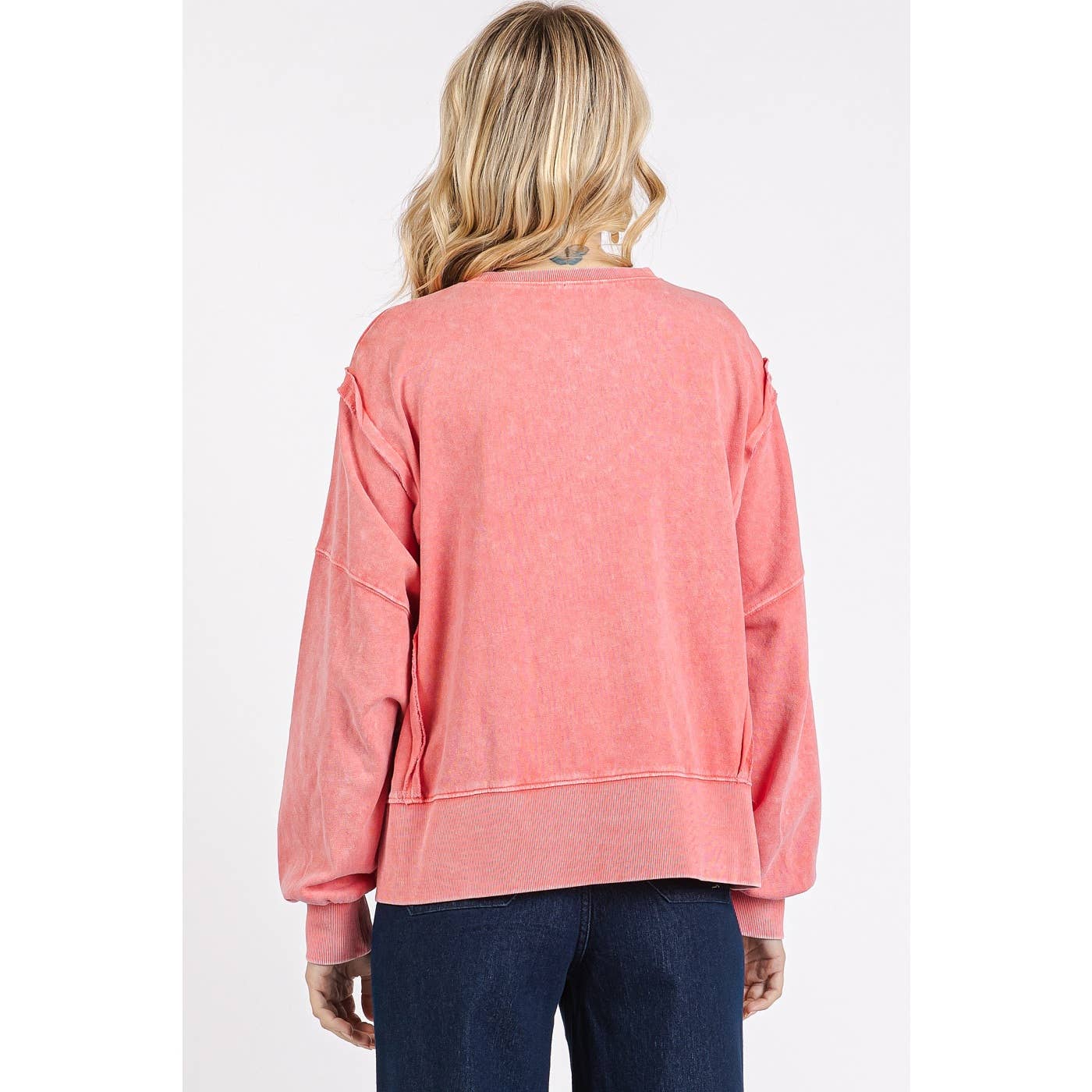 Mineral Wash Step Hem Crew Neck Long Sleeve Top S15459