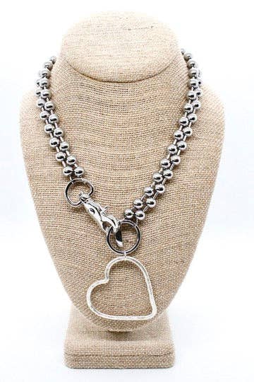 Silver Heart Outline Convertible Silver Chain Necklace: Single 8mm