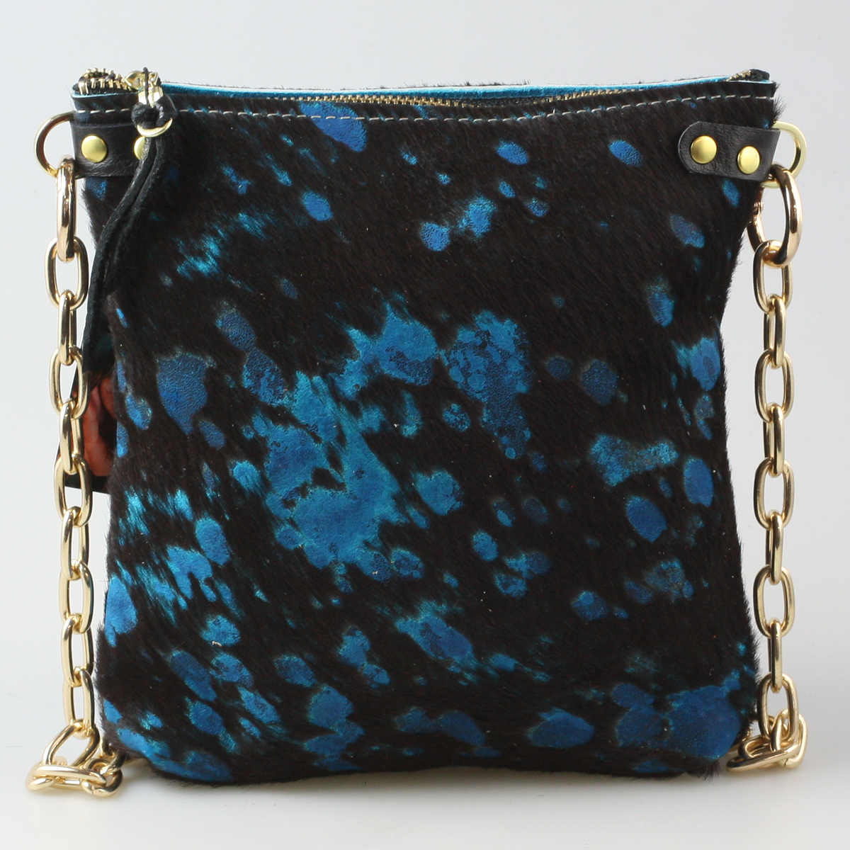 The Fancy Jane Shoulder bag and Crossbody bag: Celestial: Gold burnout on White hair-on-hide / Lined / Gold Shoulder Chain