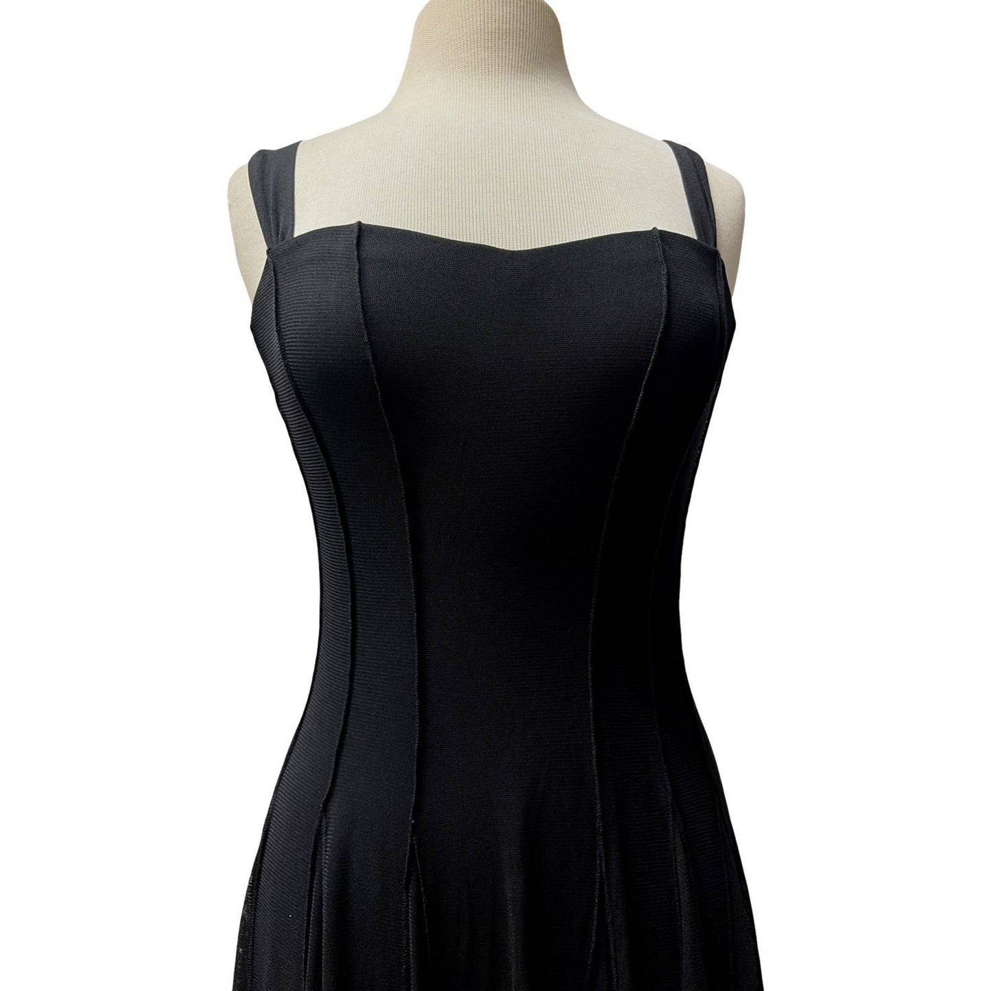 MAXIMA  Tea Length Fit N Flare Paneled Dress Black: S