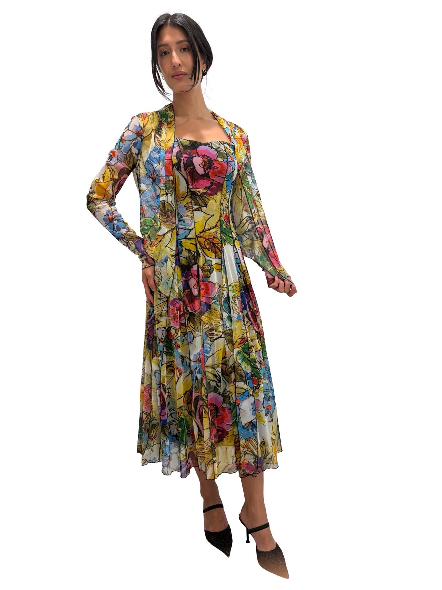 JADE Sleeveless Tea Length Fit N Flare Paneled Dress  : S