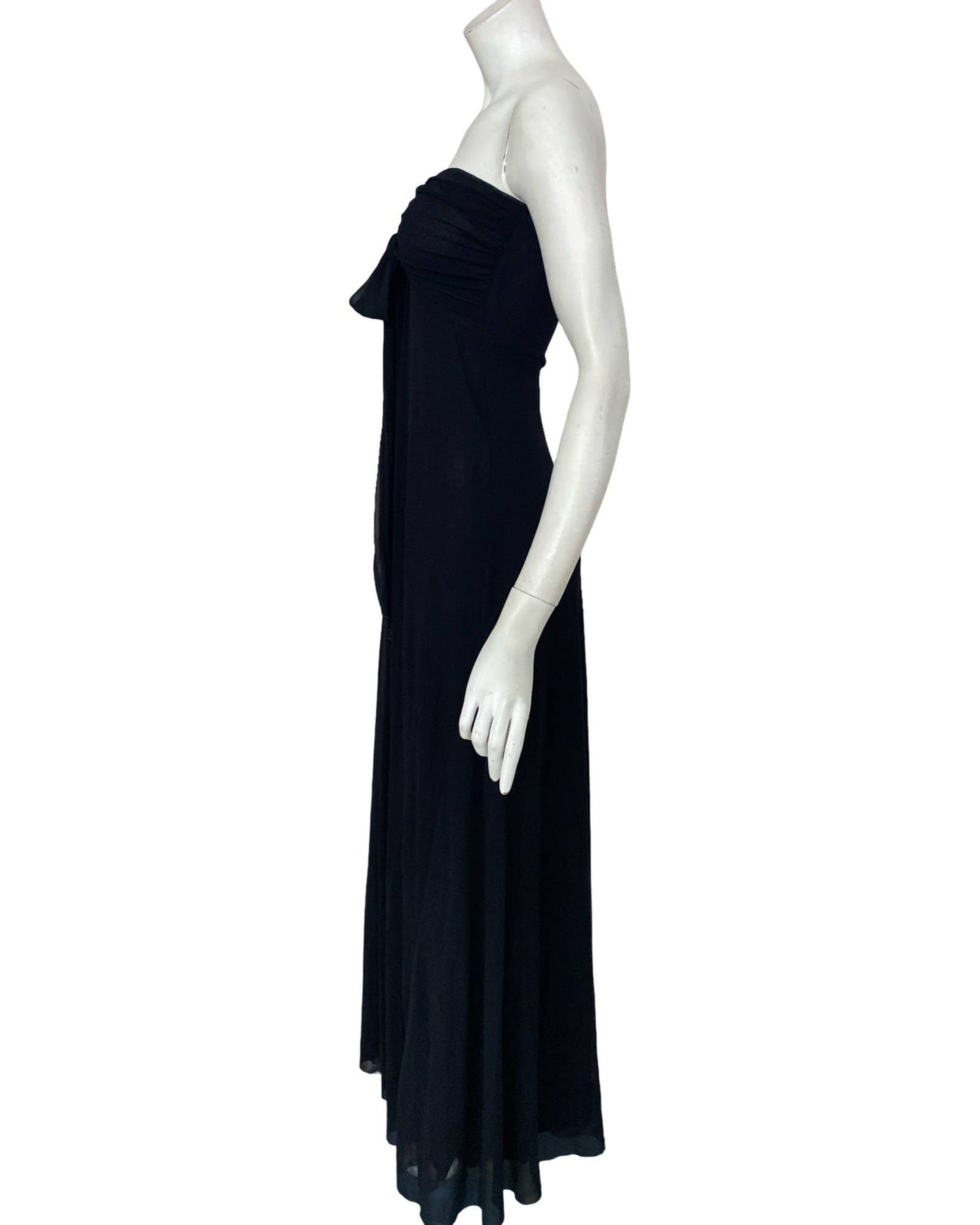 MAXIMA Long Strapless Flared Empire Mesh Dress BLACK - Elana Kattan