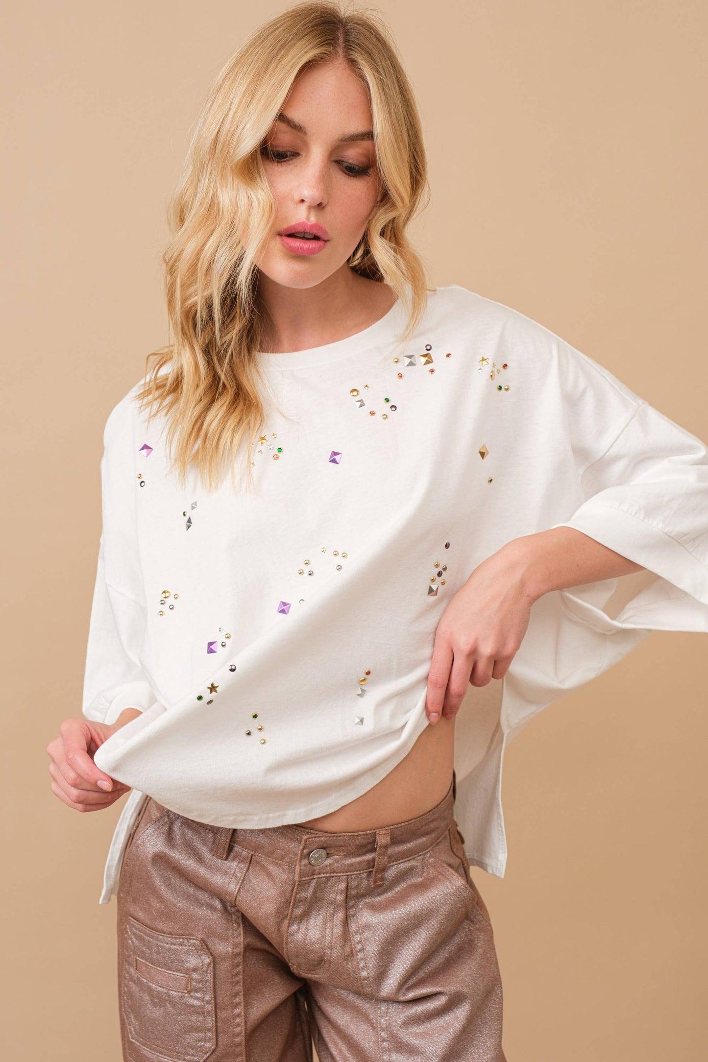34506T - Cotton Jersey Dolmen T Shirt Top: OFF WHITE / M