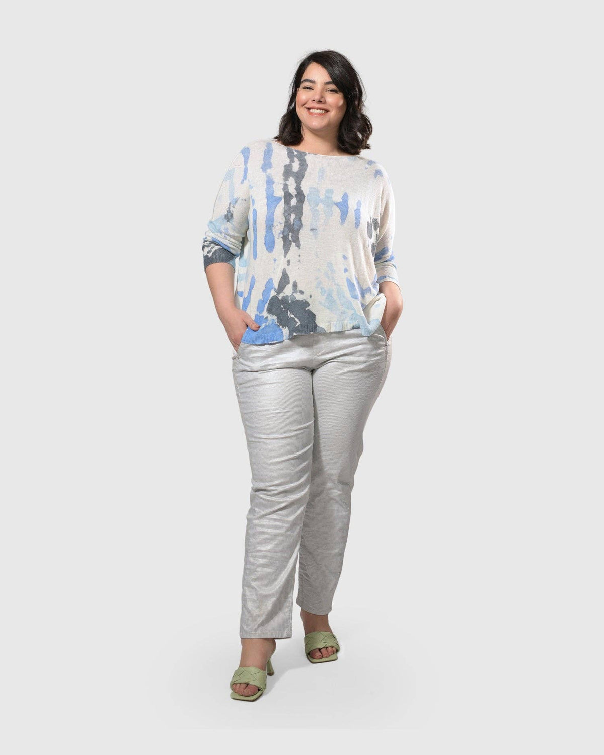 Pinstripe Iconic Stretch Jeans, Silver/white: Silver / 4 (US 12-14)