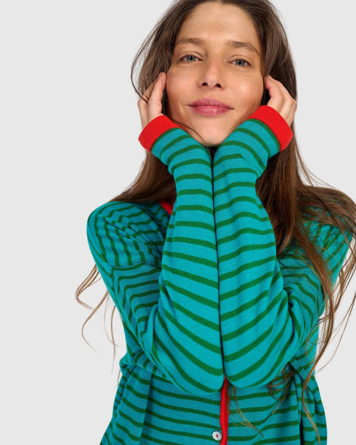 Thimble Trimmed Cardigan, Teal: Green / ONE SIZE
