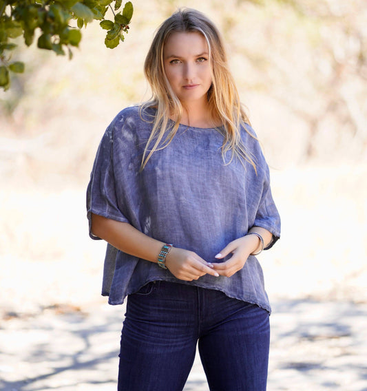 Everly Linen Blouse Denim: Denim