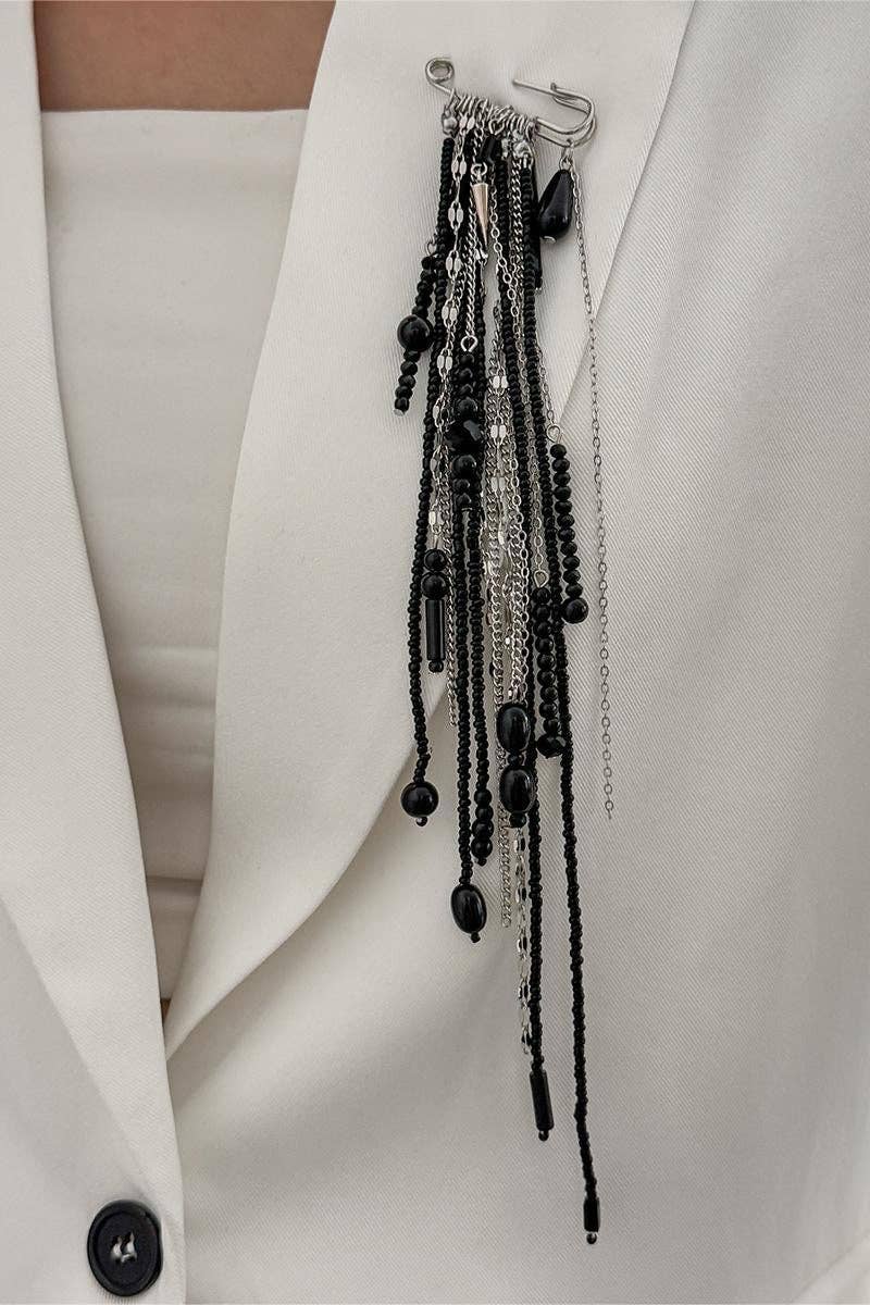 Elegant Multi-Layered Charm Brooch: BLACK / One Size