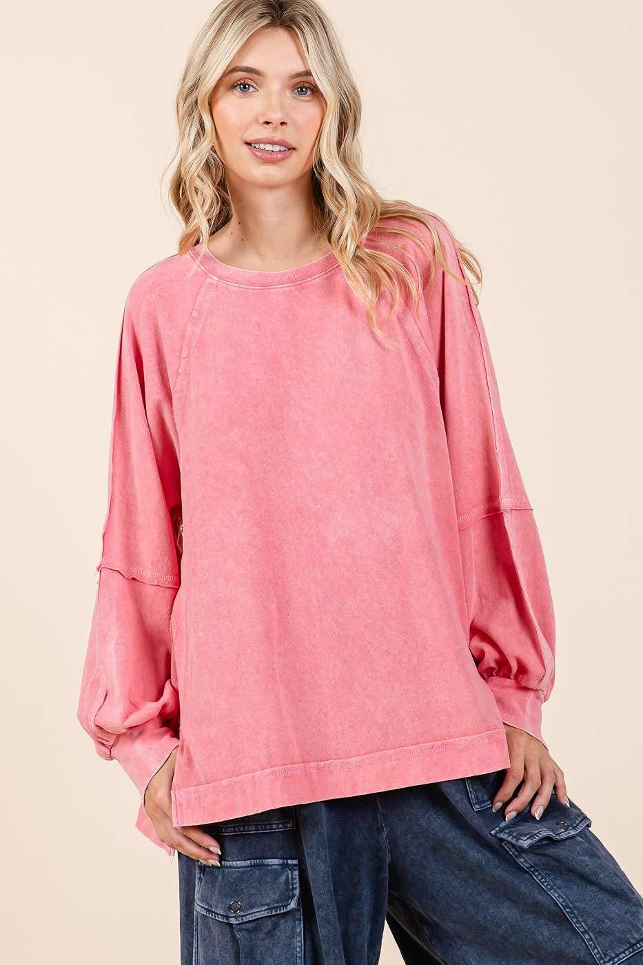 Mineral Wash Raglan Long Sleeve Oversized Top S15303