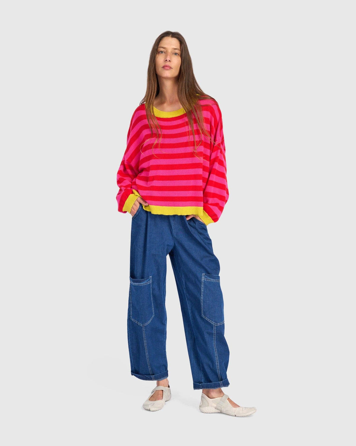 Lolly Stripe Sweater, Fuchsia: Fuchsia / ONE SIZE