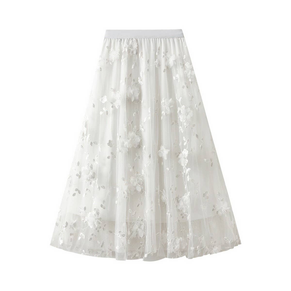 Embroidered Tulle A-Line Maxi Skirt Plus Size_CWBMS0370: Black / (OS) 1