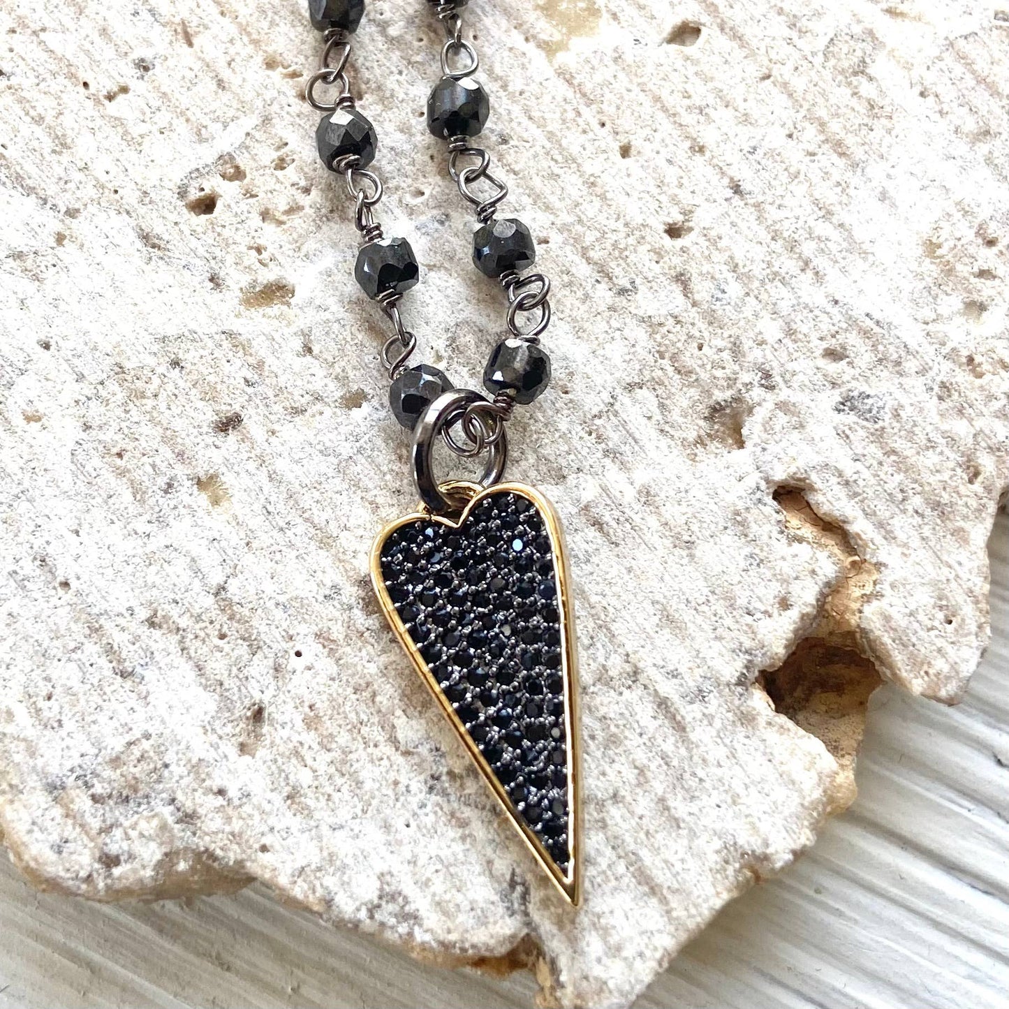 Eye heart trendy boutique necklace layering salon jewelry: 19” / Black crystal heart