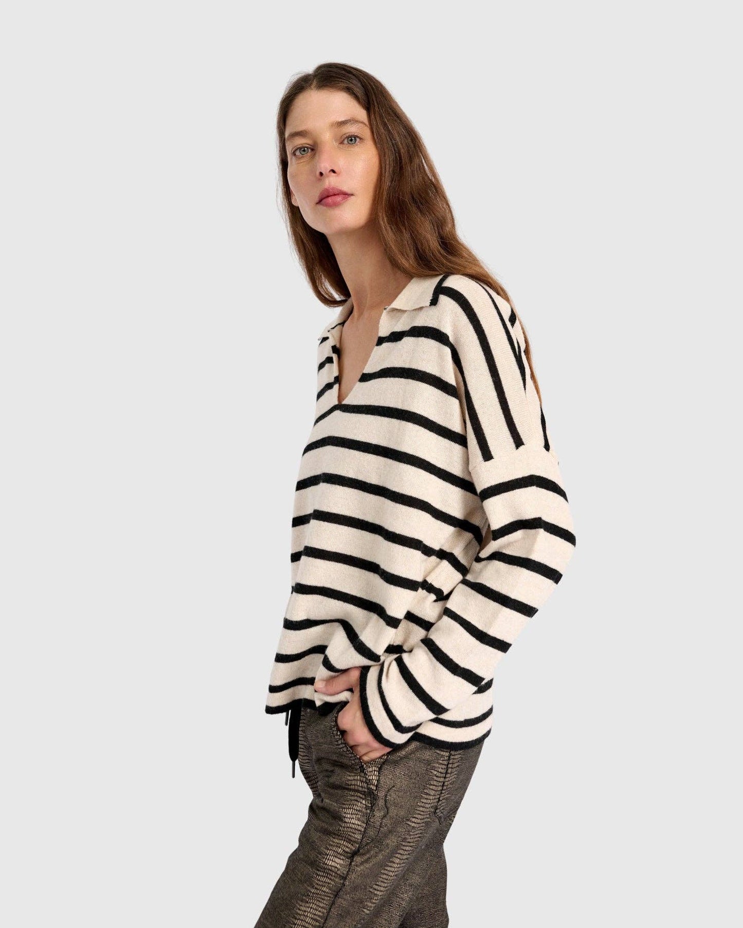 Surfside Collared Sweater, Cream Stripes: Stripes / ONE SIZE