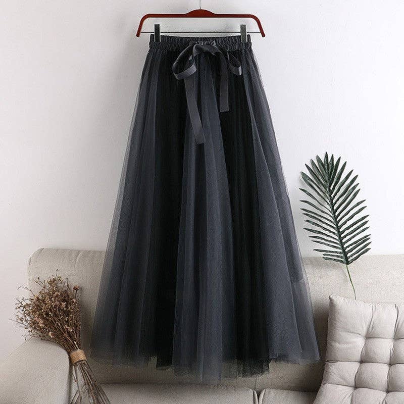 Color-Block Tulle Midi Puff Half Skirt: BLUE / One_size