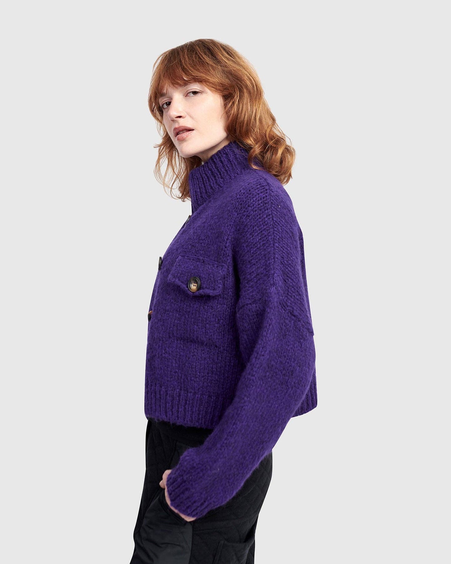 Trucker Cardigan, Purple: Purple / S (US 8-12)