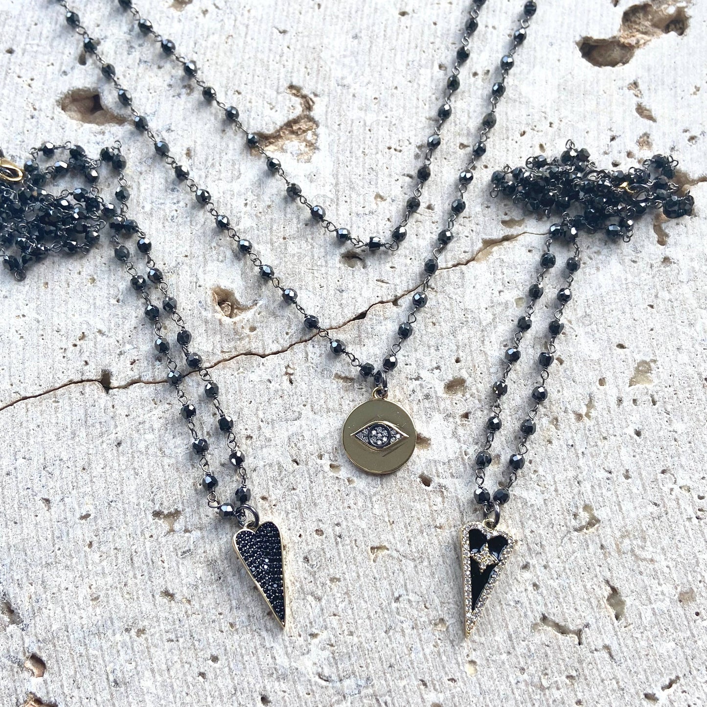 Eye heart trendy boutique necklace layering salon jewelry: 19” / Black crystal heart