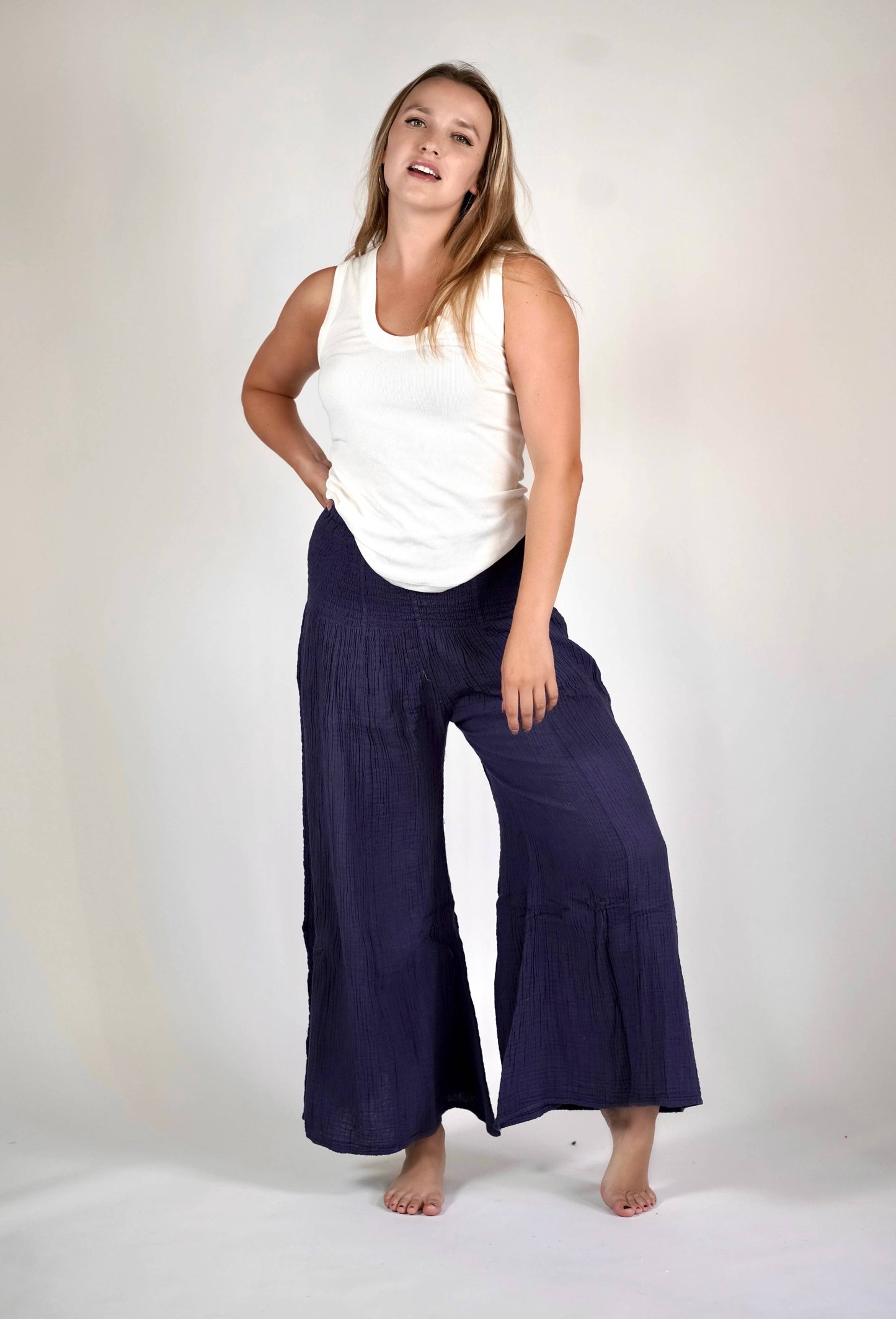 Arpa Double Cotton Gauze Pants Navy: Navy / One Size