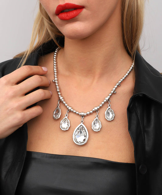 White Stone Rain Drops Necklace