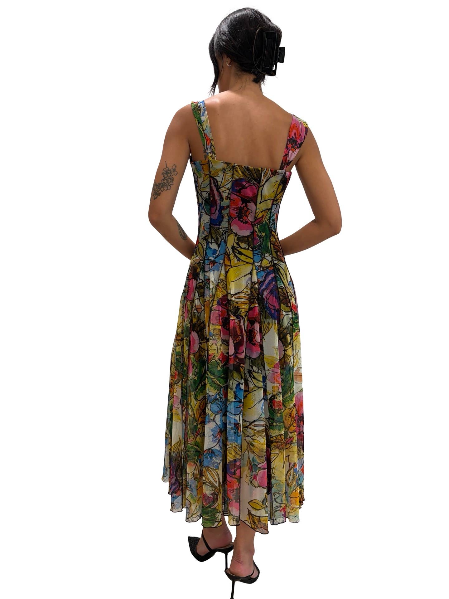 JADE Sleeveless Tea Length Fit N Flare Paneled Dress  : M