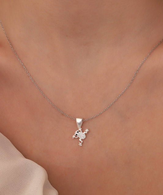 925 Sterling Silver Frog Pendant Necklace