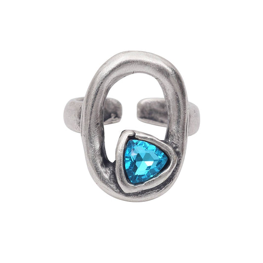 Handmade Aqua Crystal Brass Ring - 7000
