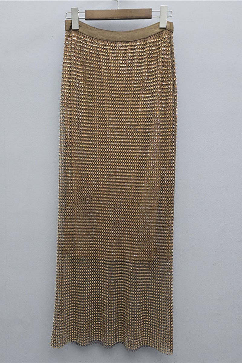 Sparkle Embellished Straight Midi Skirt: COFFEE / One Size