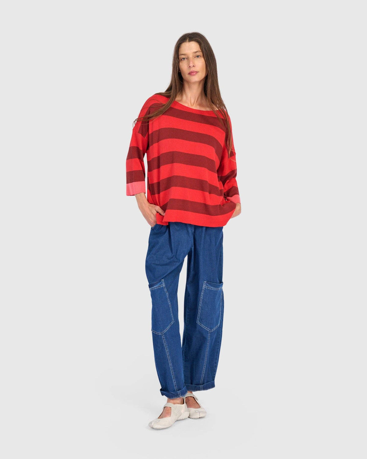 Skipper Stripe Sweater, Red: Red / ONE SIZE