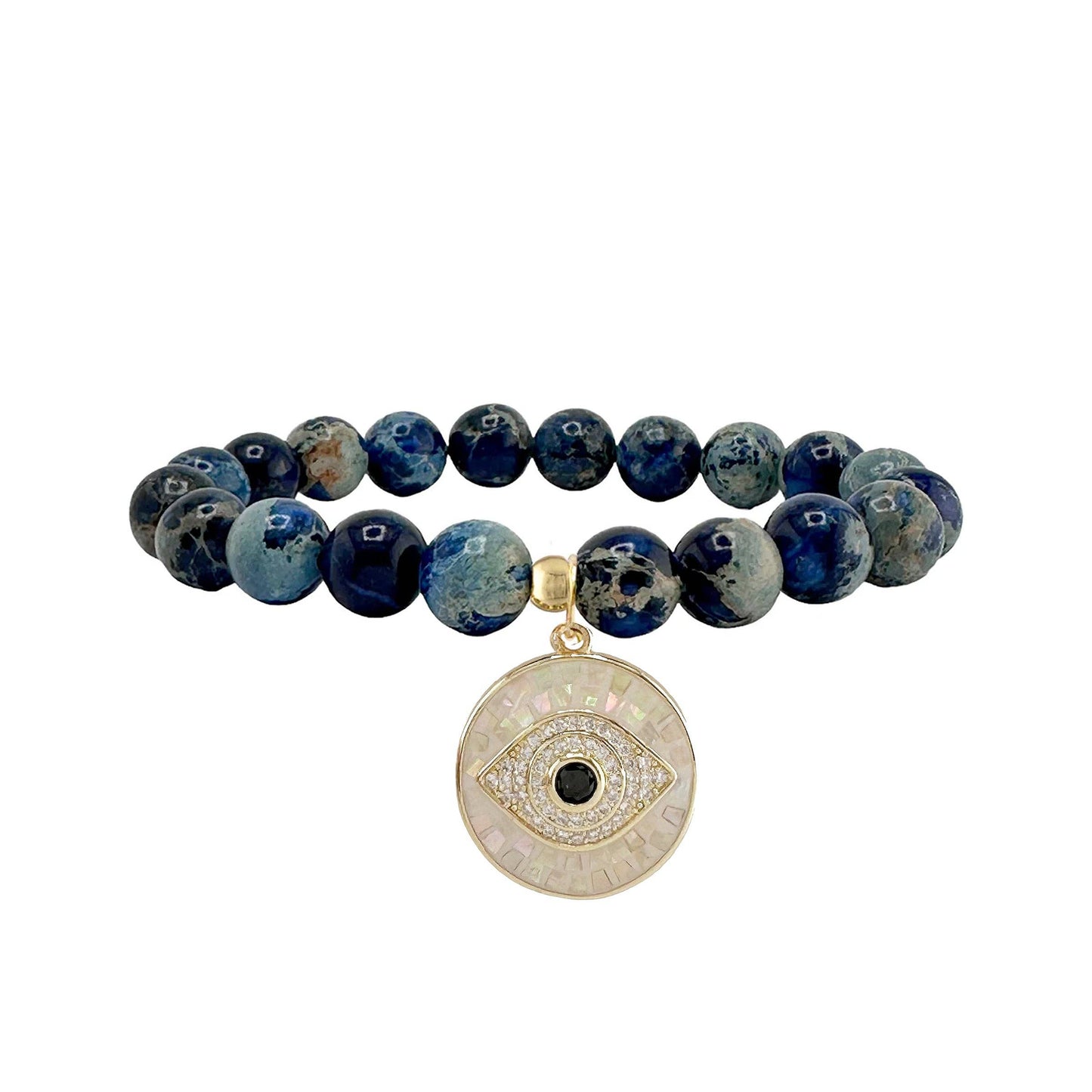 Lena Sea Sediment Jasper Evil Eye Bracelet: Blue