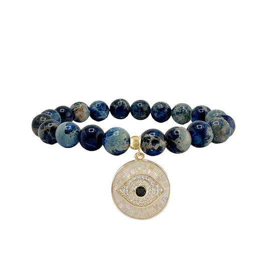 Lena Sea Sediment Jasper Evil Eye Bracelet: Blue