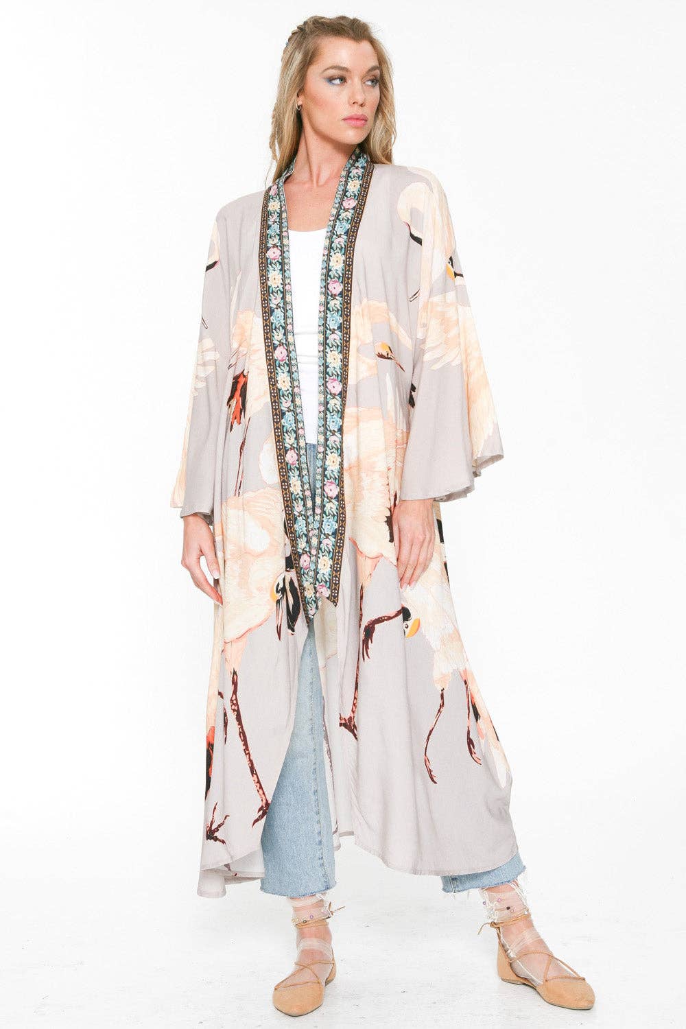 Story of the Crane Kimono - Slate | Bohemian Coverup Robe: Slate / One size