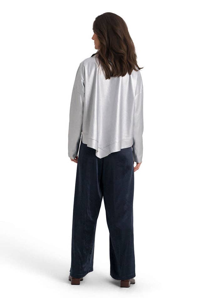 Vegan Leather Cropped Asymmetrical Jacket - Silver