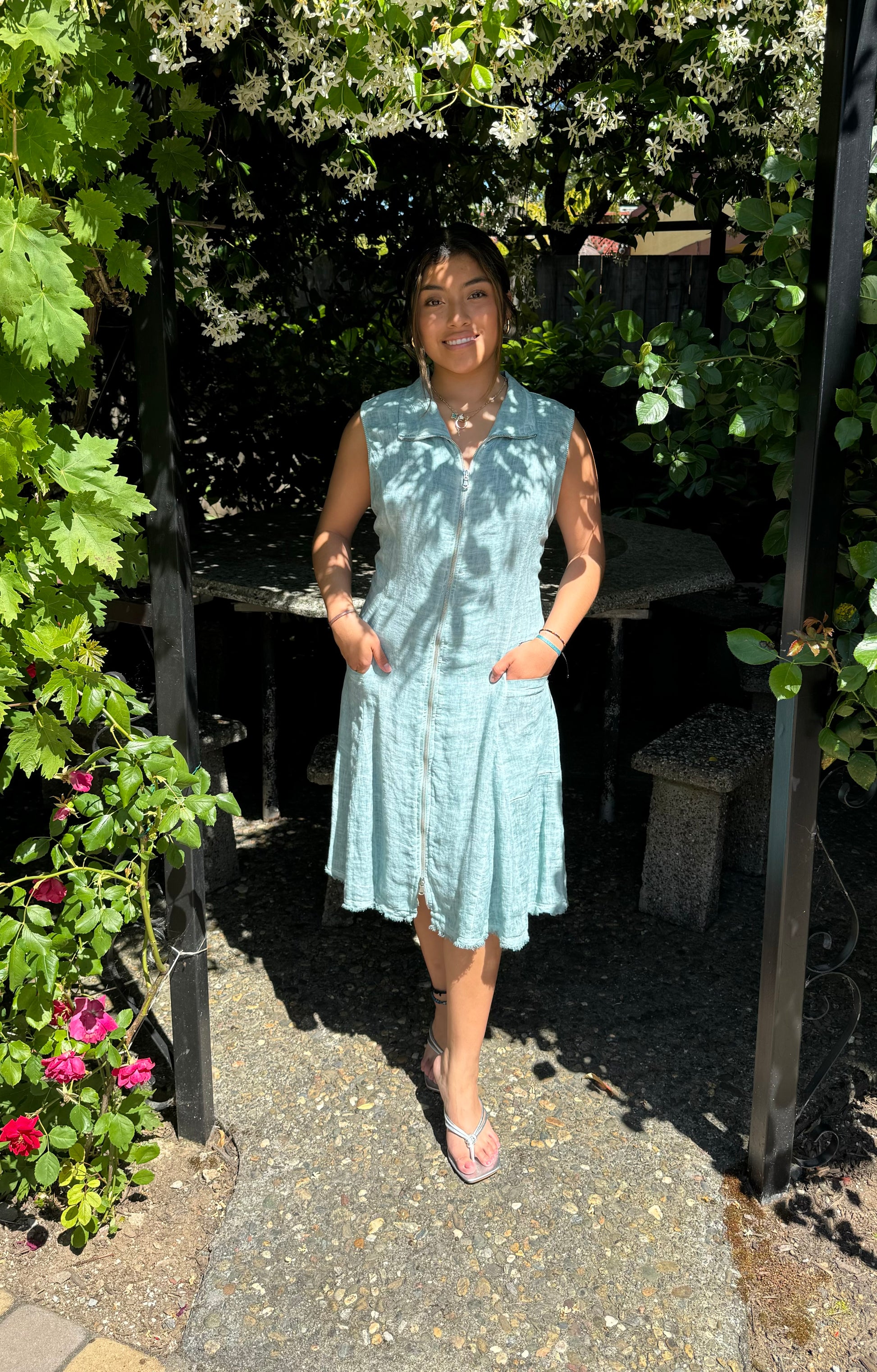 inizio linen dress Inizio LYRIC Magic Sleeveless Linen Dress-XL-Carbon