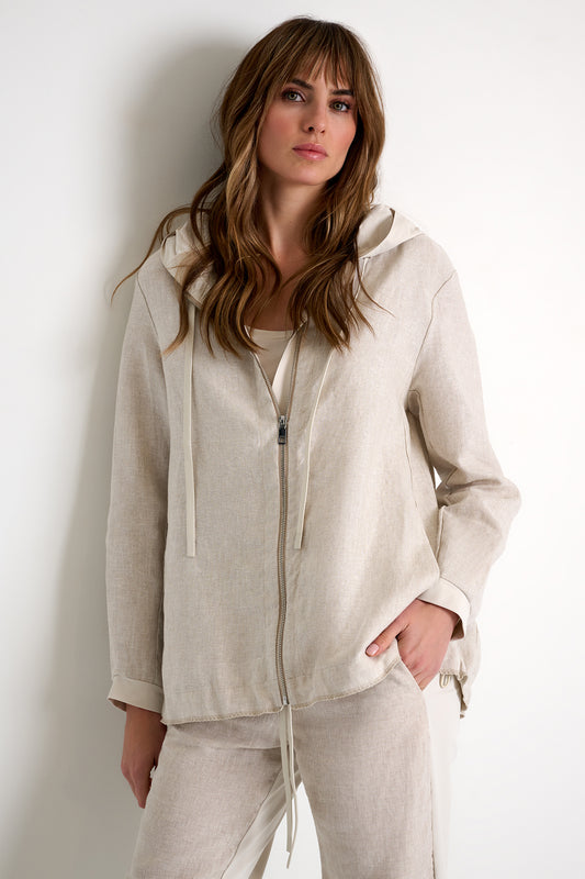 Linen & Lycra Blend Hooded Coat 52636-79 - SHAN