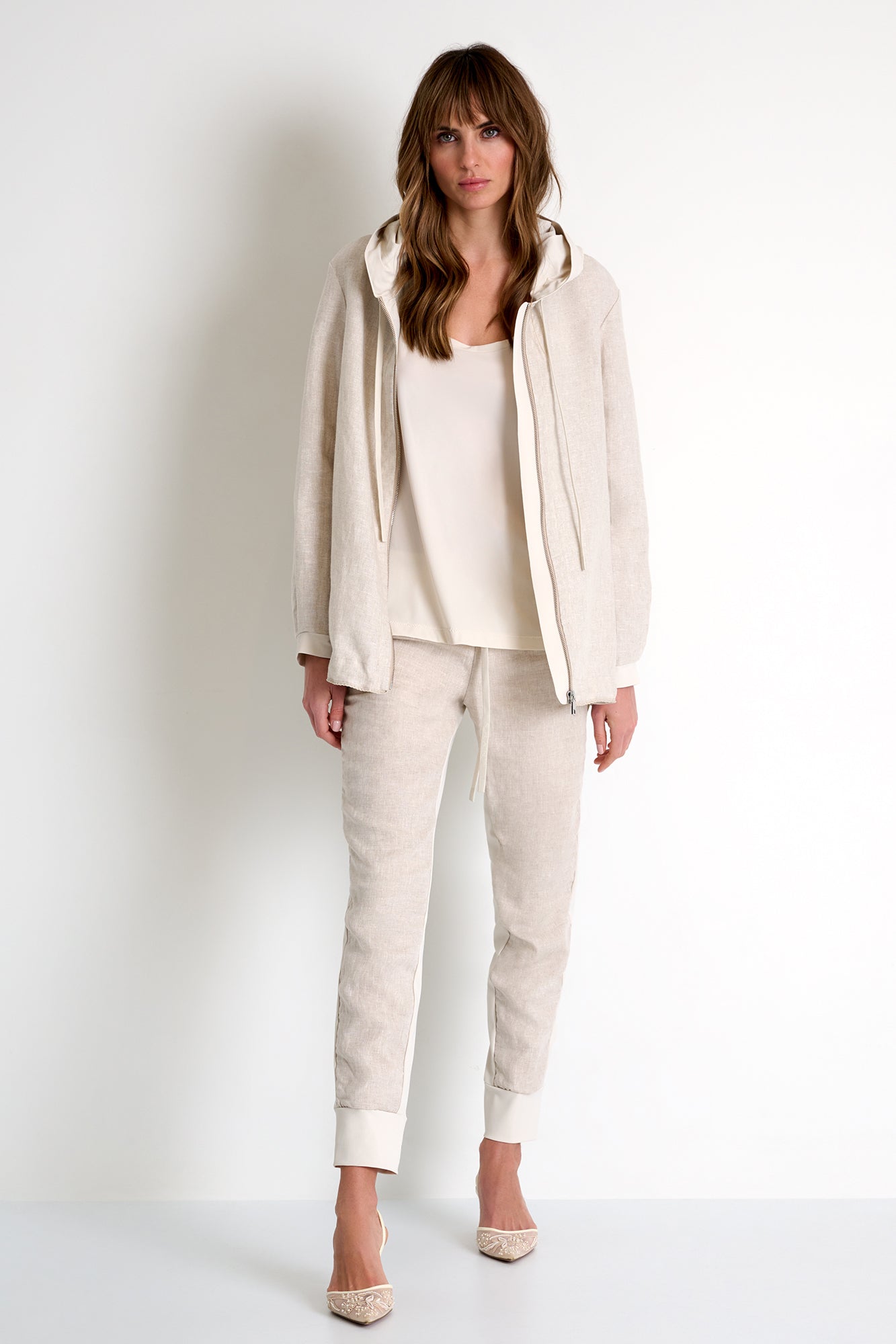 Linen & Lycra Blend Hooded Coat 52636-79 - SHAN