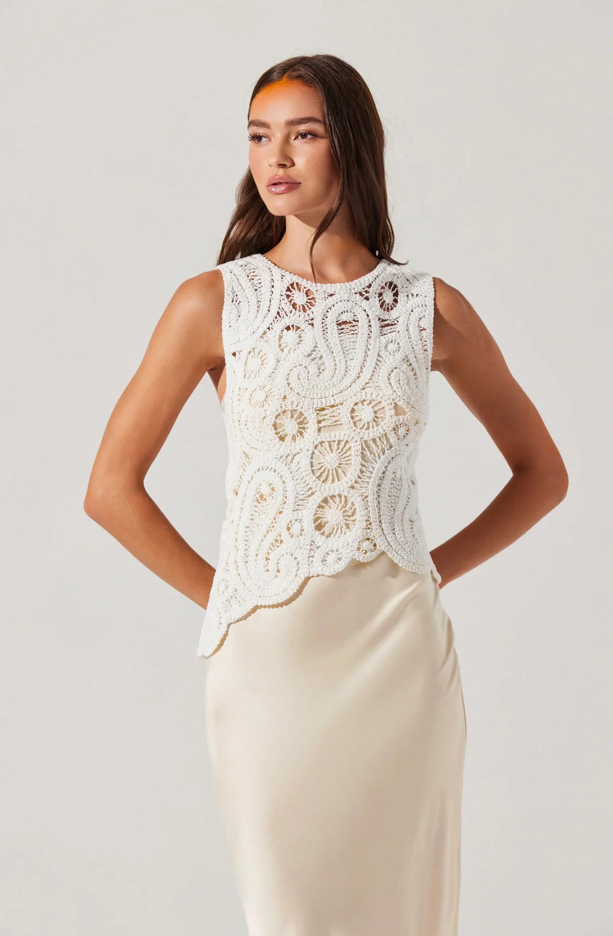 Martina Crochet Layered Satin Dress ACDR102696 - ASTR Alice Becker Inc Martina Crochet Layered Satin Dress ACDR102696 - ASTR Alice Becker Inc