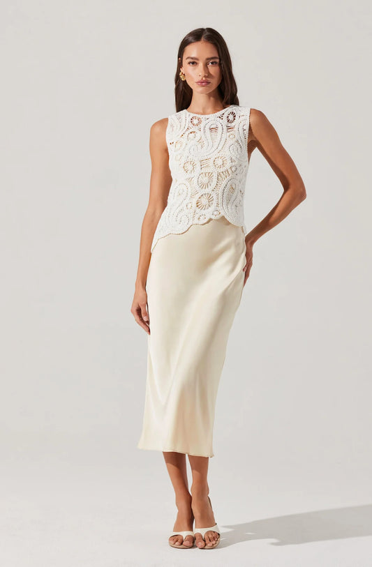 Martina Crochet Layered Satin Dress ACDR102696 - ASTR