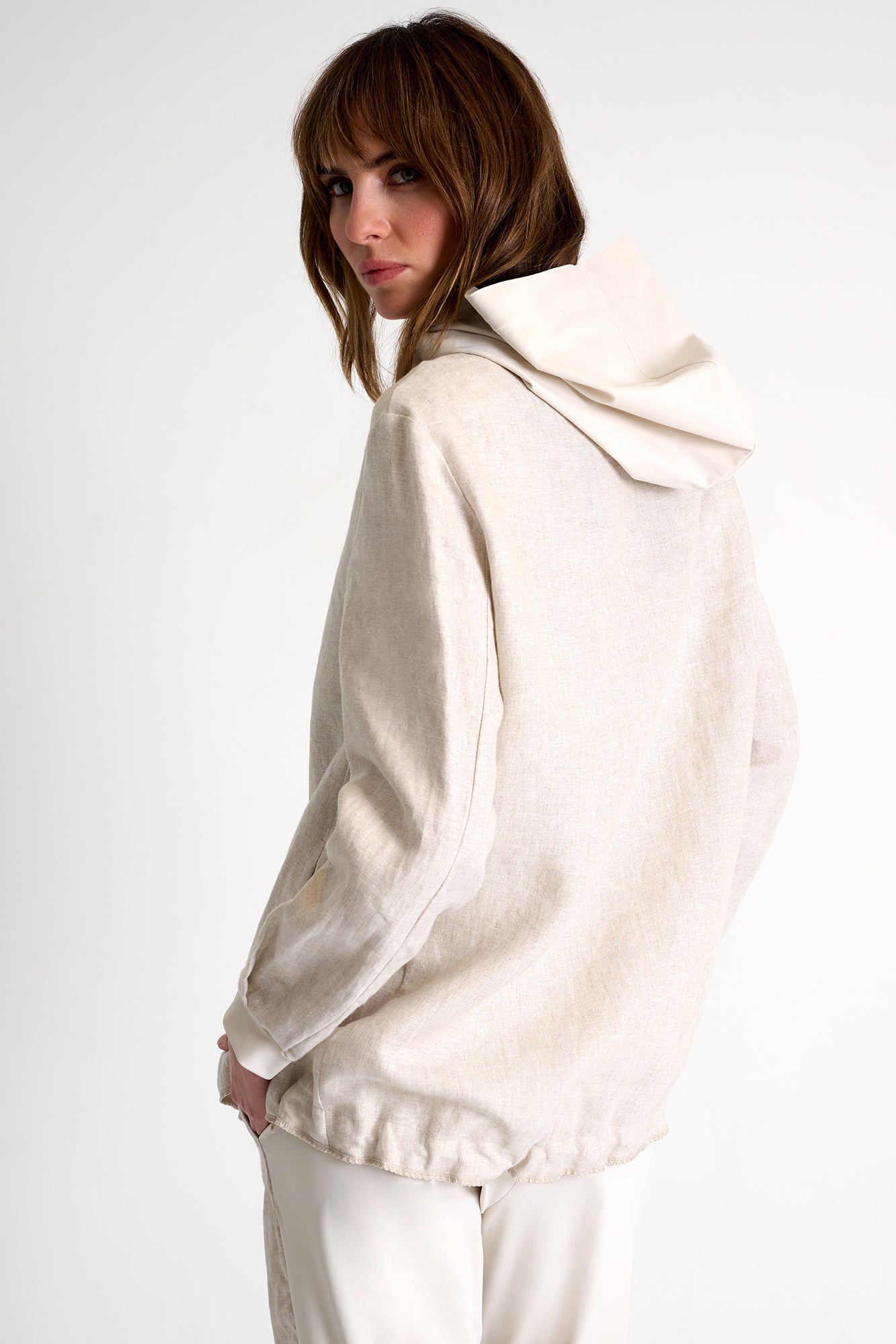 Linen & Lycra Blend Hooded Coat 52636-79 - SHAN