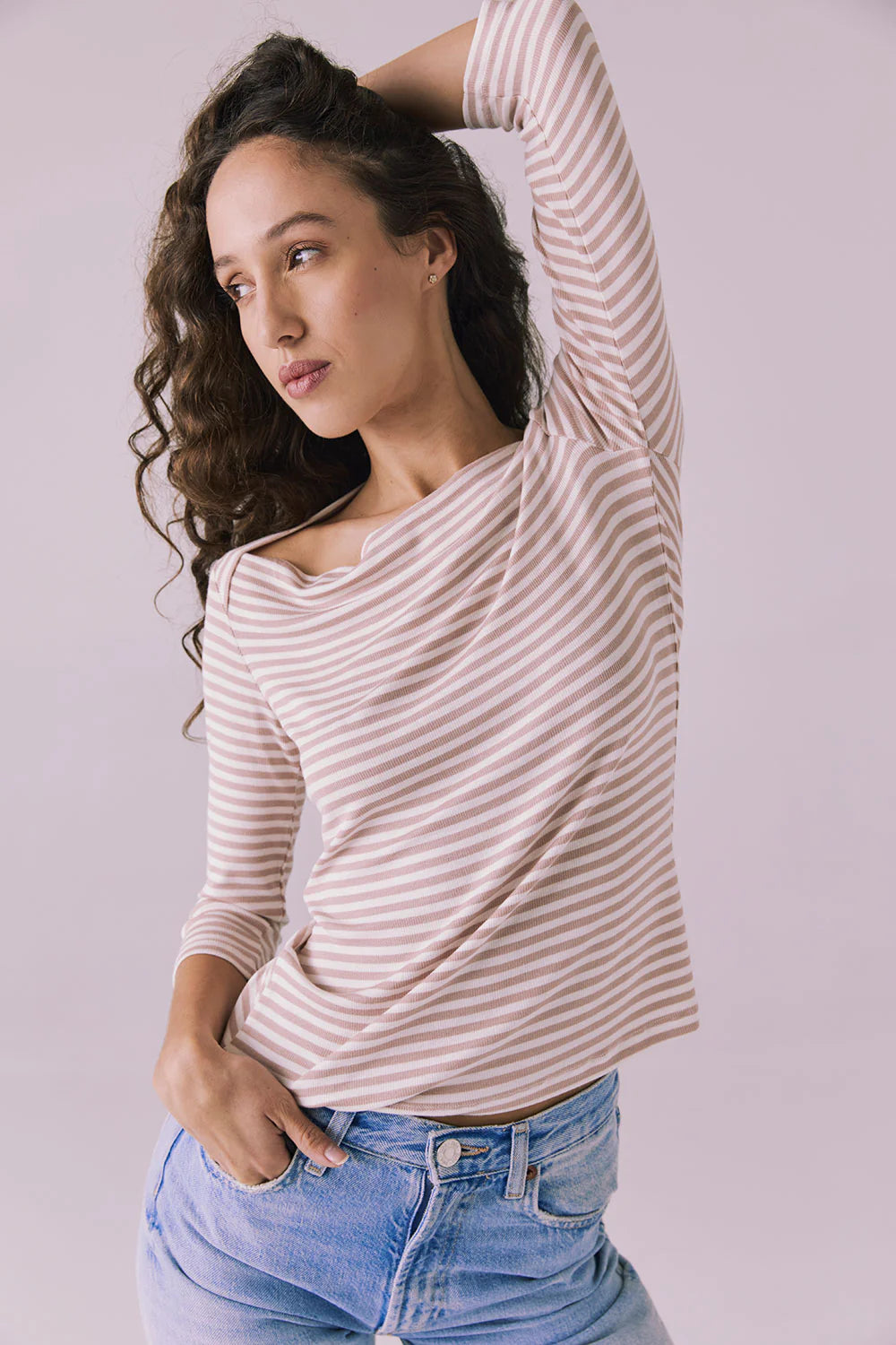 Malynne Khaki Stripe Tee CWA589 - CHASER