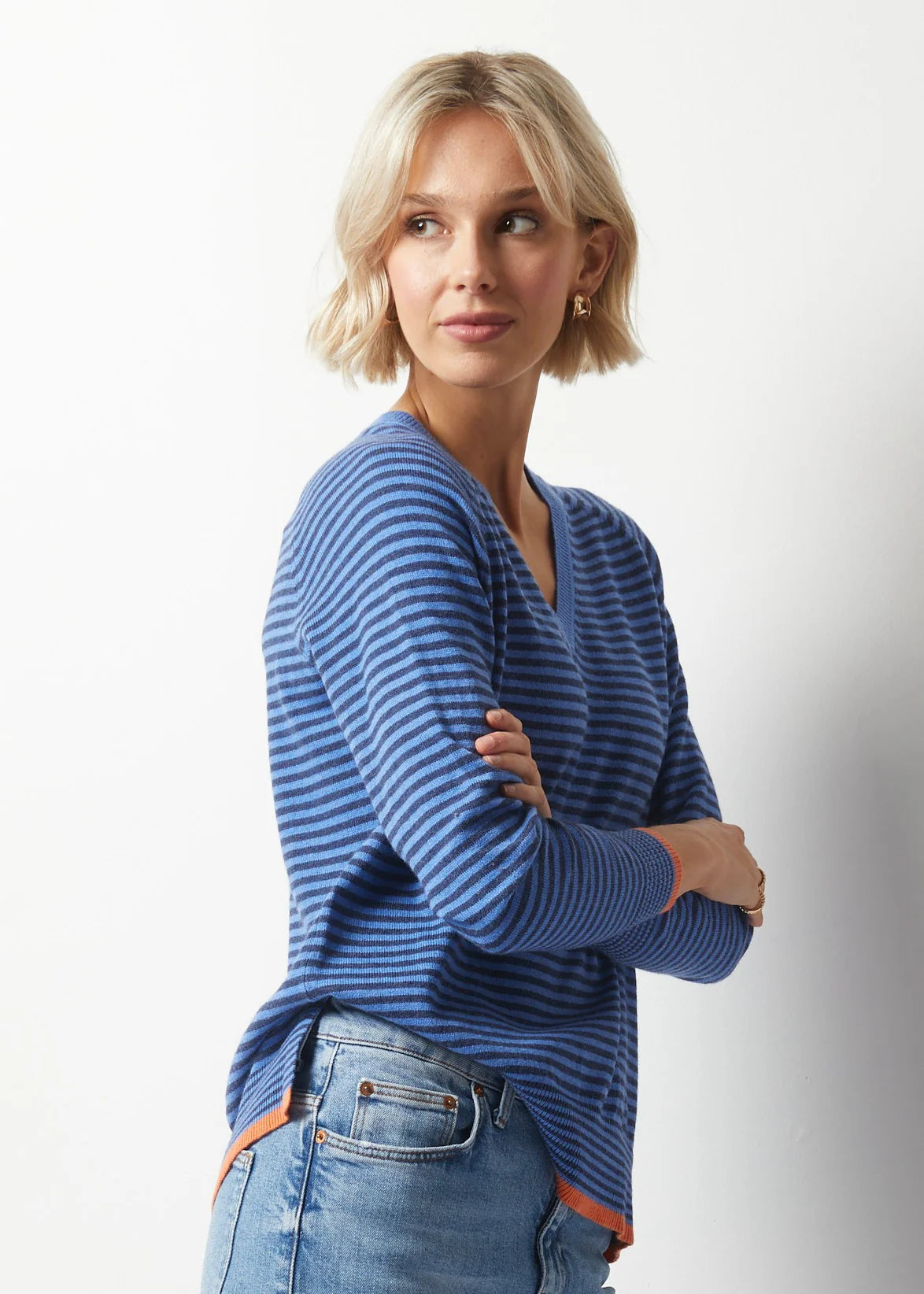 Essential Stripe V Sweater ZP6328U - Zaket & Plover