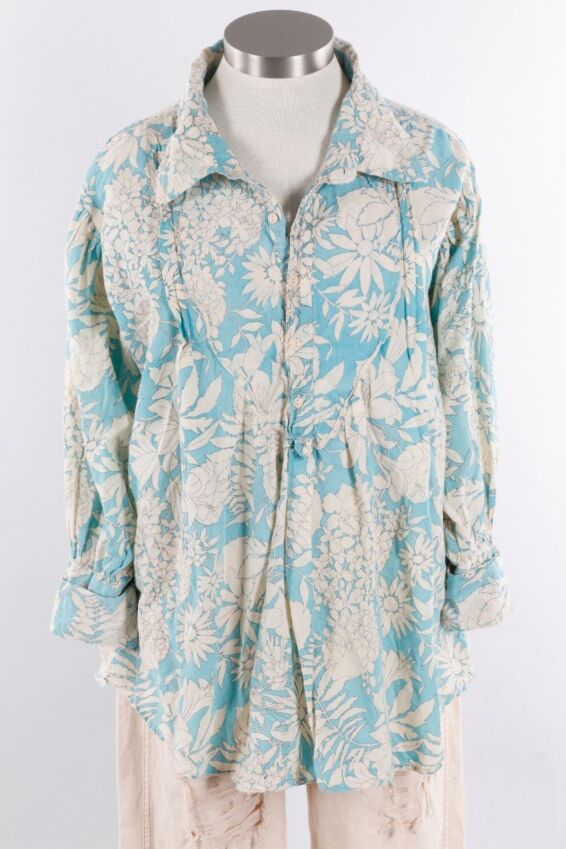 Blockprint Tora Shirt with Hand Sewn 1123 - Magnolia Pearl
