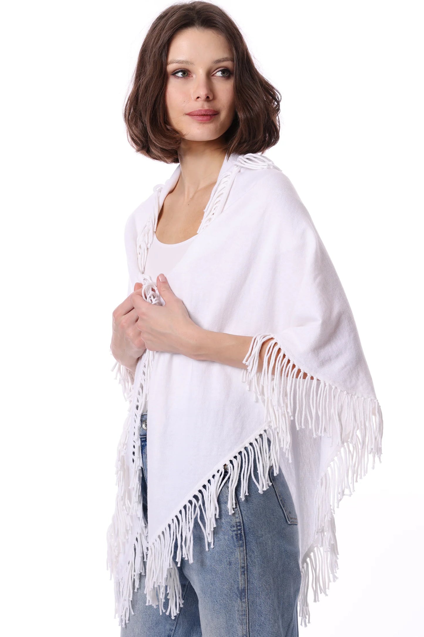 Cotton/Cashmere Fringe Shawl 75211_100 -  Minnie Rose